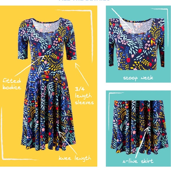 LuLaRoe Nicole Dress XL 18-20 A-Line Blue Grey with Gold Ringer New With Tags! - Picture 9 of 10